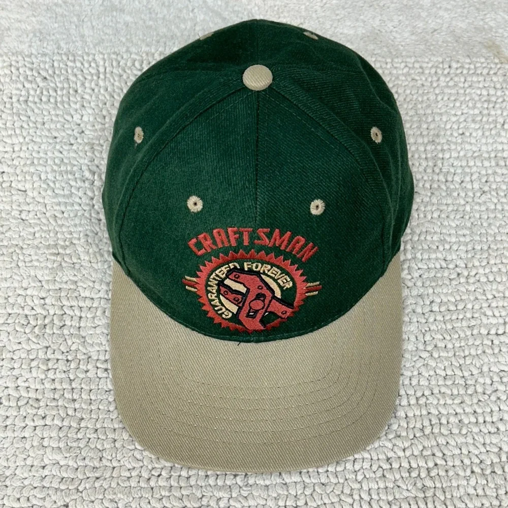 Vintage Craftsman Tools Strap Back Hat OSFA Embroidered Workwear Two Tone Dad